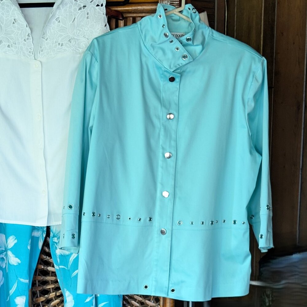 NANCY BOLEN City Girl - Blazer w/Riveted Cutouts - Aqua - 18 - Like New - Picture 15 of 15